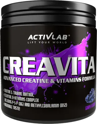 Produktbild von Activlab Creavita 300g Kreatin Monohydrat Taurin Vitamin B – Traube, Pre-Workout, Kraft, Ausdauer, Aminosäuren