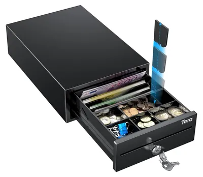 Immagine prodotto di Cassetto portamonete per cassa - Regolabile - 4 scomparti banconote e 6 scomparti monete - 20,8 x 30 x 9,8 cm