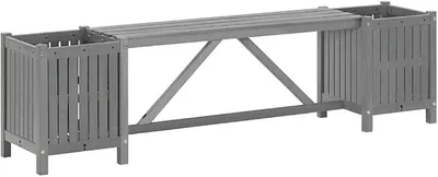 Imagen del producto de Banco de jardín con 2 macetas, 150 cm, madera maciza de acacia, color gris