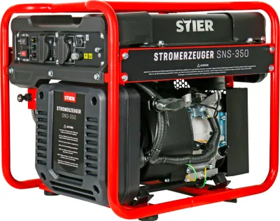 Produktbild von STIER Stromerzeuger SNS-350, Strom Generator, 13l Tankvolumen, 38 Kg, Stromerezuger leise mit 69 dB(A), 4-Takt Motor, Inverter Stromaggregat, mit Ölsensor, Laufzeit bis zu 8 Stunden, max. 3500 W
