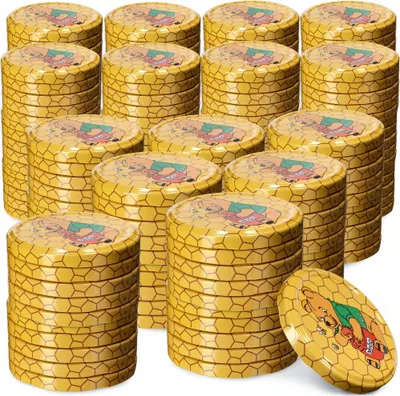 Produktbild von KADAX Einmach-Deckel Set aus Metall "Virbo", mit 6 Einrastzähnen, Winnie Puuh, 82 mm, 200 Stück
