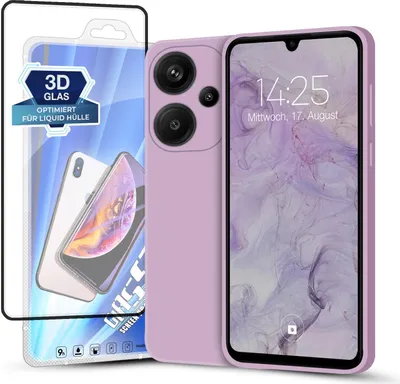 Produktbild von Hülle für Xiaomi Redmi Note 13 Pro+ 5G mit 9H Displayglas Displayschutz Plus Case Cover Bumper Silikon Softgrip Schutzhülle Farbe: Lila