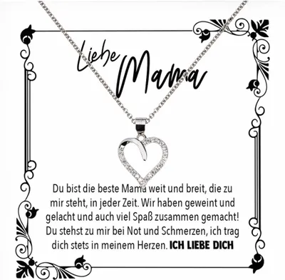 Produktbild von 22Feels Echt Silber Halskette - Liebe Mama Geschenk Geburtstag Muttertag Weihnachten Mutter Schmuck Set für Frauen - Herz Anhänger, Karte