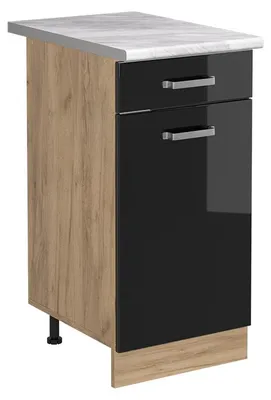 Productafbeelding van Keukenonderkast Vicco R-Line Zwart hoogglans/Goudkleurig Eiken 40 cm marmer werkblad, Model 61171