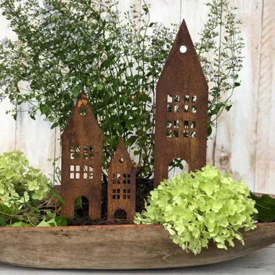 Produktbild von Haus zum Stecken, Edelrost 3er Set