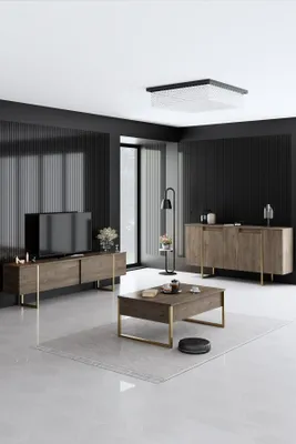 Image de Skye Decor, Luxe - Noyer, Or, Ensemble de meubles de salon, PANNEAUX DE PARTICULES 100 % MÉLAMINÉS, Noyer, 160 x 35 x 80 cm
