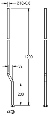 Produktbild von KWC AR Duschrohr, Durchmesser 18 mm, ÜM, Länge 1200 mm, Kröpfung 39 mm