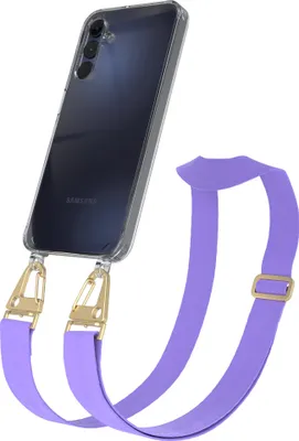 Produktbild von EAZY CASE - Hülle mit Band für Samsung Galaxy A15, Handyhülle mit Umhängeband, Silikonhülle transparent, Handykette in Violett