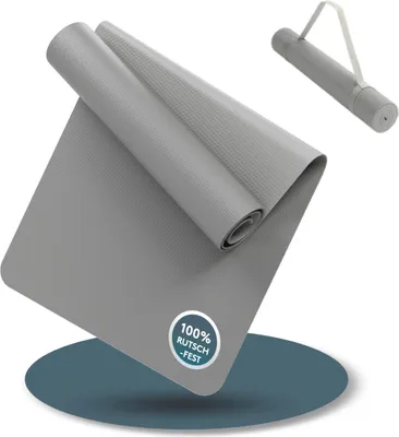 Produktbild von LILENO SPORTS Yoga Matte Hellgrau (180x60cm) inkl. Tragegurt - Sport und Yogamatte extra rutschfest in 4 mm Dicke - Gymnastikmatte und Fitnessmatte für Workout und Yoga - Sportmatte für Zuhause