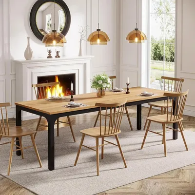 Image de Table à manger 200 cm - Table à manger rectangulaire - Dimensions 200 x 70 cm - Design élancé - Style industriel rustique - Pour 6 à 8 personnes - Plateau en bois - Naturel