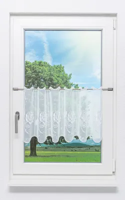 Produktbild von Scheibengardine Plauener Spitze - Rosentraum (Bx H) 194.40cm * 40cm Weiß/weiß