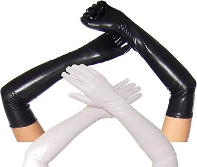 Produktbild von Krautwear® Damen Lange Glänzende Wet Look Leder-Optik Handschuhe Abendhandschuhe ca. 53 cm lang (schwarz+weiss)