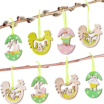 Produktbild von BRUBAKER 24-TLG. Dekoanhänger Ostern - Holzanhänger ca. 6 cm - Ostereier, Osterhasen und Hühner Dekohänger - Holz Deko Osteranhänger für DIY Basteln Oster Partys oder sonstige Frühlingsdekorationen