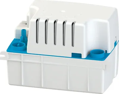 A white and blue condensate pump.