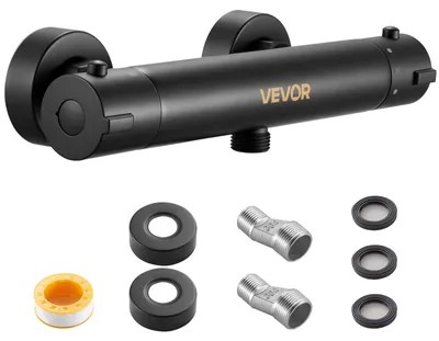 Image de Robinet de douche thermostatique VEVOR Robinet de douche avec serrure de sécurité 38 °C, robinet de douche Robinet de baignoire, vannes de régulation de température pour salle de bains Camping-car Hôtel Noir mat