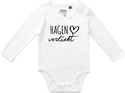 Produktbild von Huuraa Baby Body Hagen verliebt 68 White  Baumwolle Fairtrade Langarmbody Geschenkidee