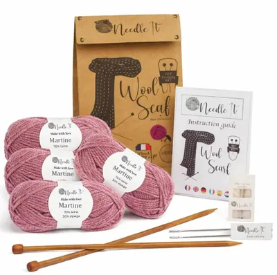 Image de Solidchoice - Kit complet pour débutants en tricot, comprenant de la laine et des aiguilles (rouge bordeaux)