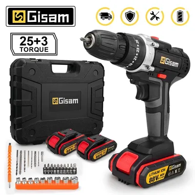 Immagine prodotto di Trapano - Trapano avvitatore a percussione a batteria - 18 V - 2 batterie - Senza fili - 10 mm - Valigetta in plastica - Rosso