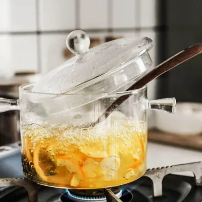 Produktbild von 1.5L Hitzebeständiger Glastopf mit Deckel und Doppelgriff – Ideal für Kochen. Suppe und Familienküche