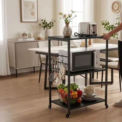 Obrázek produktu pro Kuchyňský vozík, 3patrový pojízdný vozík s S-háky