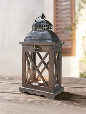 Produktbild von Holz-Laterne "Klassik", schwarzbraun, 19x12x39cm, Lampe, Leuchte