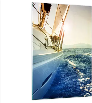 Produktbild von Bilder auf glas - Einteilig - Yacht Segelboot Sonne - 80x120cm - Glasbilder - Wandbilder - Bilder - zum Aufhängen bereit - Wanddekoration aus Glas - Glas Bilder - Wandbild auf Glas - GPA80x120-4138