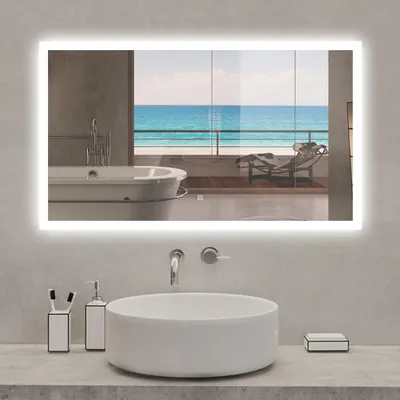 Image de Miroir lumineux à LED, 120x70cm, dimmable, avec mémoire et anti-buée, IP44, horizontal/vertical, blanc froid