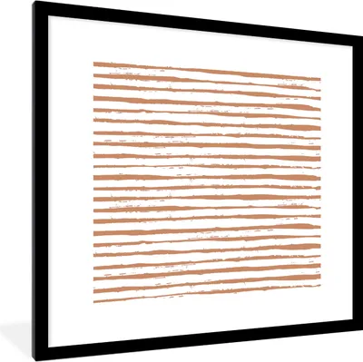 Produktbild von MuchoWow® Gerahmtes Poster Streifen - Weiß - Braun 40x40 cm - Poster mit Schwarzem Bilderrahmen Wandposter Rahmen Foto Bilder - Poster - Plakat im Rahmen