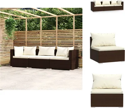 Produktbild von vidaXL 3-Sitzer-Sofa mit Kissen Braun Poly Rattan -  Gartenmöbel-Sets