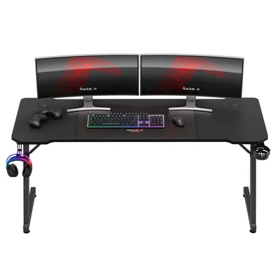 Produktbild von huzaro Hero 4.8 | Gaming PC Tisch Schreibtisch | Inklusive Mauspad | Kopfhörerhaken Getränkehalter | Kabelorganisator | 160x60cm | Schwarz