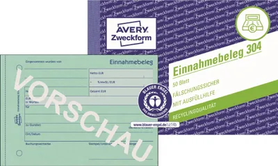 Produktbild von Avery Zweckform 304, Einnahmebeleg, A6 quer, grün, 50 Originale, 50 Blatt