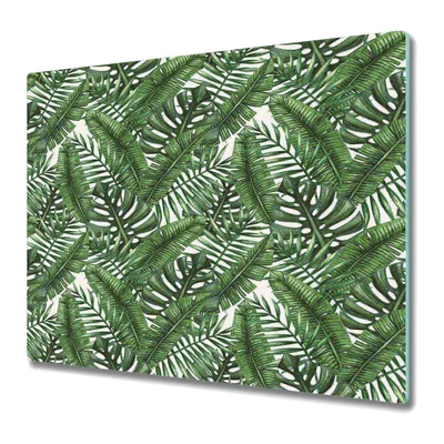 Produktbild von Küchenschneidebrett - Glasschneidebrett - Herdabdeckung - 60x52 - Tropische Blätter