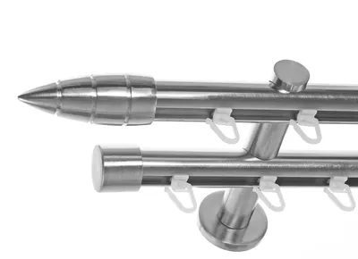 Produktbild von Innenlauf Gardinenstange Edelstahl Look 20mm Wandträger 2-läufig Zylinder Spitze, Länge wählbar H40 E81E30