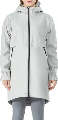 Produktbild von GOPLUS Regenjacke Regenmantel für Damen, wasserdicht aus Nylon mit Kordelzug & Reißverschluss, atmungsaktiver Mantel zum Wander Outdoor Grau L