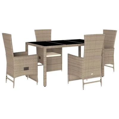 Produktbild von vidaXL 5-tlg. Garten-Essgruppe mit Kissen Beige Poly Rattan