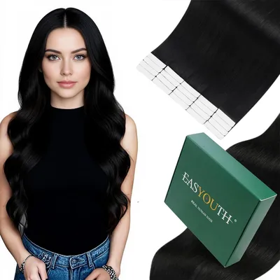 Image de Extensions de cheveux synthétiques, couleur noire, 55 cm, 50 g, 20 pièces