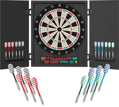 Image de HOMCOM Cible jeu de fléchettes électronique refermable 27 jeux 202 variations jusqu'à 8 joueurs affichage LED haut-parleur noir