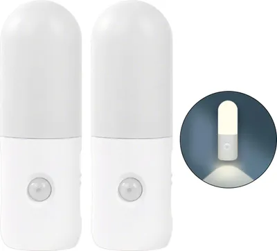 Produktbild von 2 Stück Kabelloses Nachtlicht LED, Bewegungs und Lichtsensor, 3 Lichtfarben, dimmbar, für Schlafzimmer & Schrank