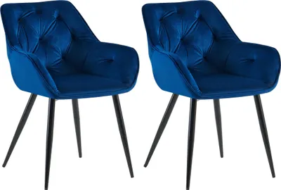 Produktbild von CLP 2er Set Esszimmerstühle Cassis Samtbezug mit gesteppten Rückenlehnen blau Material Samt