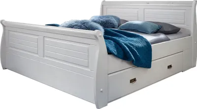 Produktbild von Bett >SZ-0132< in weiß aus Kiefer massiv - 147x99x223cm (BxHxT)