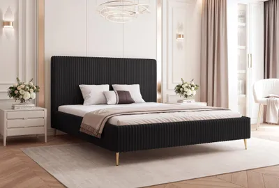 Produktbild von BESILIO Bett 160x200 Vienna – Bett mit Stauraum, schlankes Bett, Lattenrost – Samtstoff – Schwarz