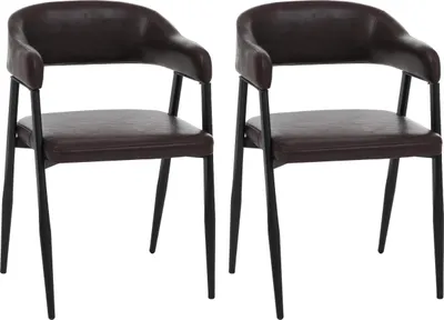 Produktbild von 2er-Set Esszimmerstuhl HWC-P29, Küchenstuhl Lehnstuhl Polsterstuhl, Industrial Retro Vintage Kunstleder dunkelbraun