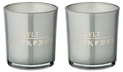 Teelichtglas Sylt 2er-Set, Ø 7,5 cm, H 8 cm, grau
