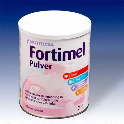 Productafbeelding van NUTRICIA Fortimel Poeder, rijk aan eiwitten, volledig uitgebalanceerd met aardbeismaak, 335 g poeder