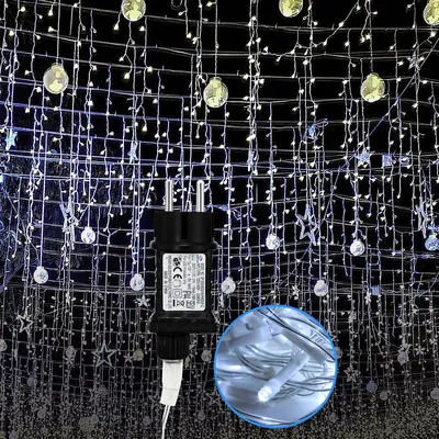 Immagine prodotto di Jiubiaz 200 LED ghiaccioli Natale finestra fata luci all'aperto, ColdWhite