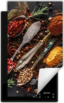Produktbild von DarHaus Herdabdeckplatte 1 teilig 30x52 cm Anti Rutsch Matte Aufrollbar, Löffel - Kräuter