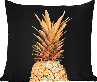 Produktbild von MuchoWow® Outdoor Kissen - Ananas - Gold - Farbe - Schwarz - Obst - Luxus - 50x50 cm - Wetterfest - Lounge Kissen - Komfortabel - Kissen mit Bild