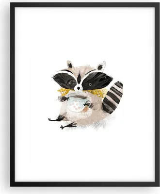 Produktbild von Gerahmtes Poster - Schwarzer Rahmen - Waschbär Tasse Kinder - 40x50 cm - Wand Bild - Wanddeko - Wandbilder - Kunstposter - Wandposter - Bilderrahmen - Bilder - Kunstdruck - P2BPA40x50-4716