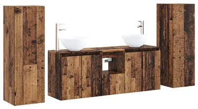 Imagen del producto de Juego de muebles de baño, 5 piezas, madera reciclada, 33 x 34,5 x 100 cm