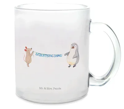 Produktbild von Mr. & Mrs. Panda Teeglas Maus Pinguin Geburtstag - Transparent - Geschenk, Geburtstage, Teetasse, Tee Tasse, Haferl, Happy Birthday, Pott, Trinkglas